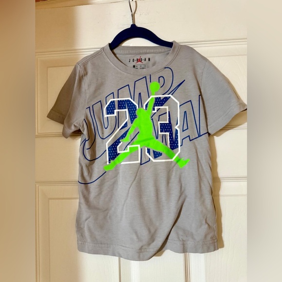 Jordan Kids Gray Tee with Blue and Green Accents - Picture 3 of 4